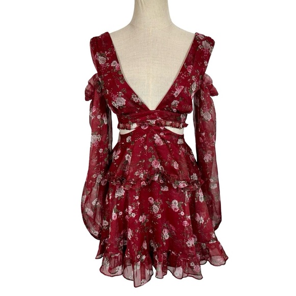 Alamour the Label Annabell Cutout Floral Sheer Floaty Mini Dress - Picture 10 of 16
